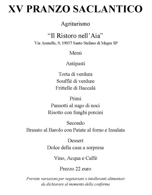 Menu XV Pranzo Saclantico